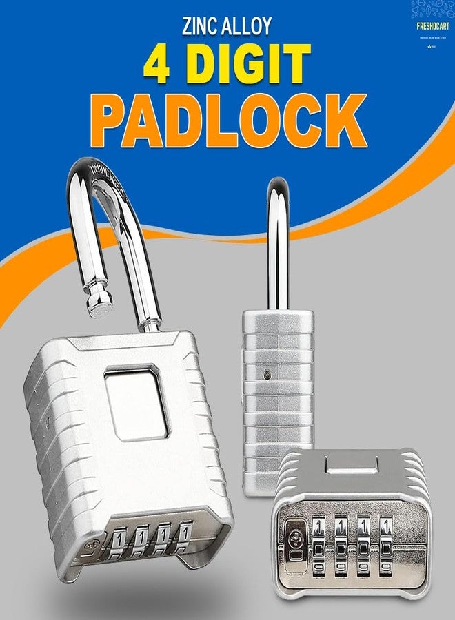FreshDcart Resettable 4-Digit Number Combination Zinc Padlock PIN Security Number Padlock Heavy Duty Weatherproof for Indoor and Outdoor Use, Sheds, Gates, Lockers, Storage (Silver) - Image 2